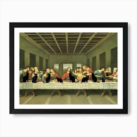 The Last Supper With Black Cats - Leonardo Di Vinci Famous Antique Art With Funny Cats Joining the Meeting in HD Art Print