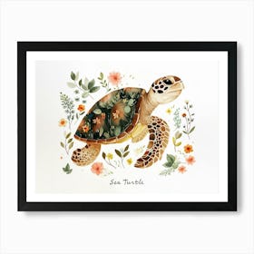 Little Floral Sea Turtle 2 Poster Art Print