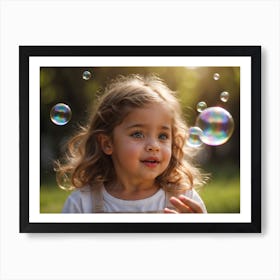 Little Girl Blowing soap Bubbles Art Print