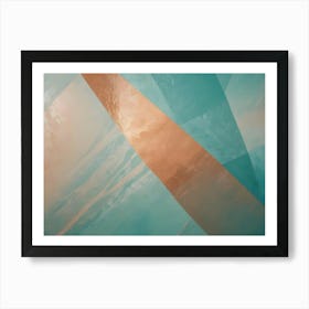 Abstract Image Featuring A Geometric Composition Of Overlapping Shapes In Shades Of Blue, Green, And Brown Art Print