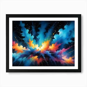 A Vibrant Explosion Of Colorful Powder Paint Against A Dark Background, Creating A Sense Of Energy And Celebration Art Print