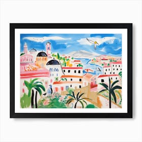 Cagliari Italy Cute Watercolour Illustration 2 Art Print