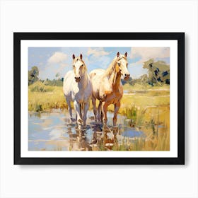 Horses Painting In Loire Valley, France, Landscape 1 Art Print