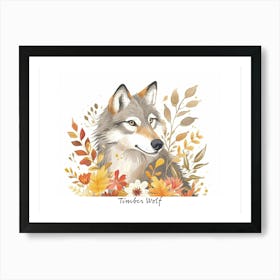 Little Floral Timber Wolf Poster Art Print