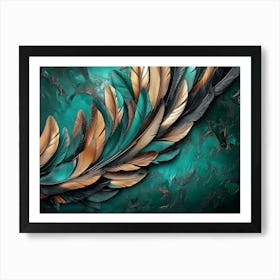 Feathers On A Turquoise Background Art Print