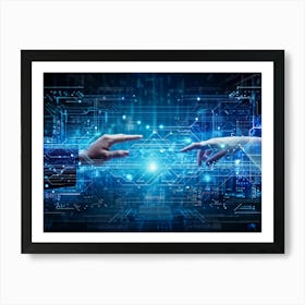 Abstract Cyber Concept Art Depicting A Human Hand And Artificial Intelligence Robotic Finger Almost (2) Art Print