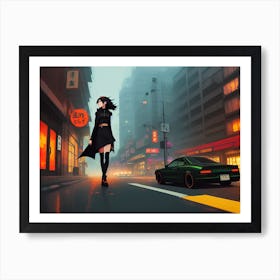 “Azelia the Portalmaker” Anime Girl Walking Down The Street Art Print