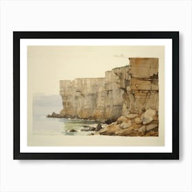 Vintage Ocean Cliff Sketch Art Print