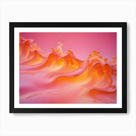 Abstract Image Of Orange Liquid With Waves And Splashes On A Pink Background Art Print