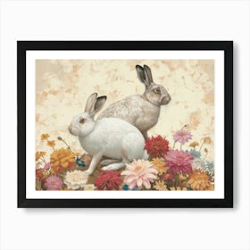 Floral Animal Illustration Arctic Hare 3 Art Print