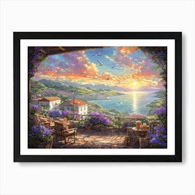 Picturesque Terrace Scene At Sunset From Wooden Porch Poster