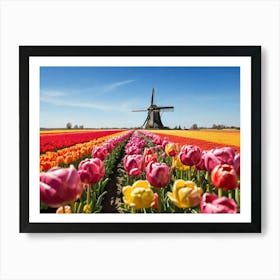 Tulip Field With Windmill paintings art print Art Print