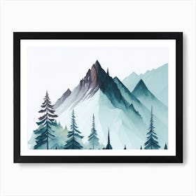 Mountain And Forest In Minimalist Watercolor Horizontal Composition 97 Art Print