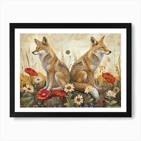 Floral Animal Illustration Coyote 4 Art Print