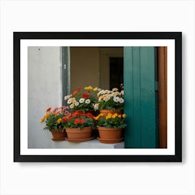 Flower Pots On A Window Sill Art Print