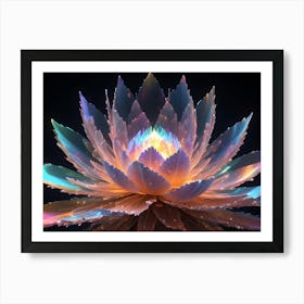 Abstract, Digital Illustration Of A Glowing, Iridescent Lotus Flower With Detailed Petals Art Print