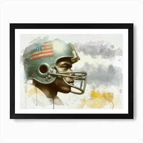 American Football Player Watercolor retro 1 Art Print