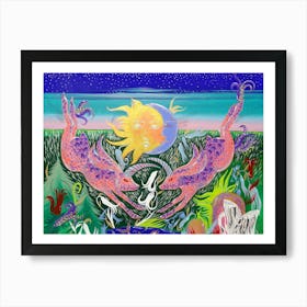 Bunnies unicorns fantasy illustration Art Print