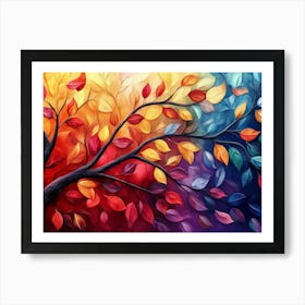 Elegant Colorful Tree with Vibrant Leaves Hanging Branches Illustration Background 1 Art Print