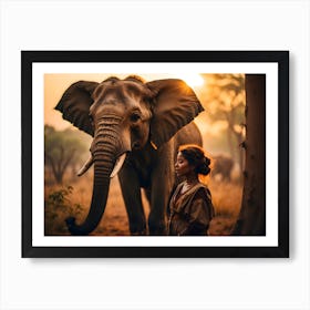 Portrait Of A Woman With An Elephant Art Print