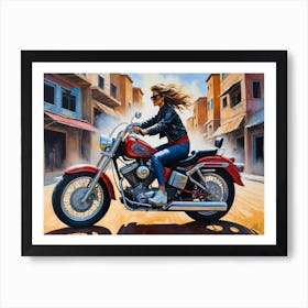 Woman On A Motorcycle 2 Art Print