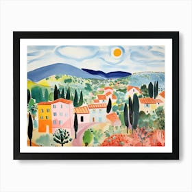 Tuscany Hills Italy Cute Watercolour Illustration 1 Art Print