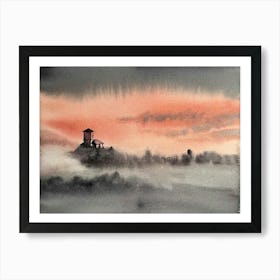 Sunset castle watercolor Art Print