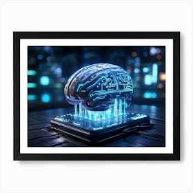 Cybernetic Brain Computer Interface Glowing With Neon Circuitry Entwined With Holographic Digital S (6) Art Print