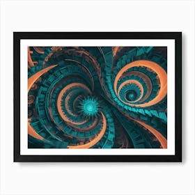 A Fractal Design Featuring A Swirling Blue And Orange Pattern With Intricate Details Art Print