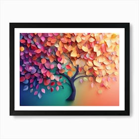 Colorful Tree With Leaves On Hanging Branches Of Blue, White And Golden 2 Art Print