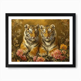 Floral Animal Illustration Siberian Tiger 4 Art Print