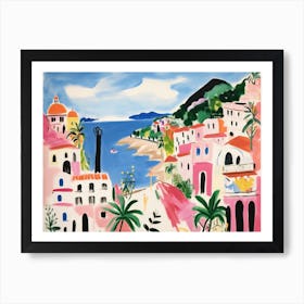 Amalfi Coast Cute Watercolour Illustration 2 Art Print