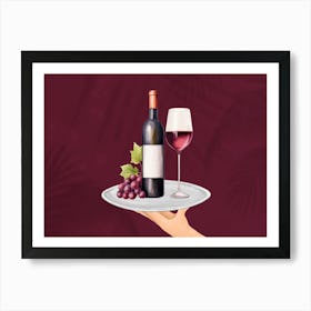 Wine And Grapes On A Plate Art Print