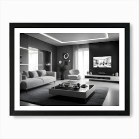 A Modern Living Room With A White Sofa, Armchair, And Coffee Table Art Print