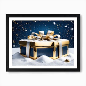 Christmas Gift Box Blue Art Print
