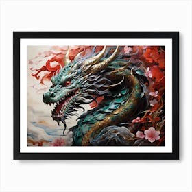Dragon With Flowers 1 Art Print