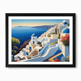 Vintage Cubist Travel Poster Santorini Greece Art Print