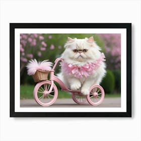 Persian Cat On A Pink Bicycle Art Print