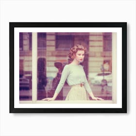 Vintage Style Photography Of A Young Lady Posing In Front Of A Blurry City Shop Window Shot In Retr (1) Art Print