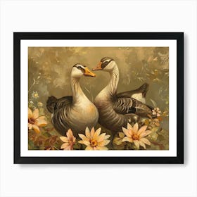 Floral Animal Illustration Goose 4 Art Print