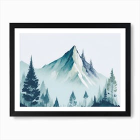 Mountain And Forest In Minimalist Watercolor Horizontal Composition 397 Art Print