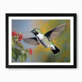 Kolibri Blumen Malerei, tropische Vögel Oilmalerei Art Print