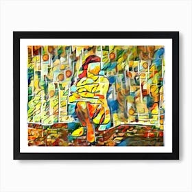 Woman Sitting On A Bench Art Print