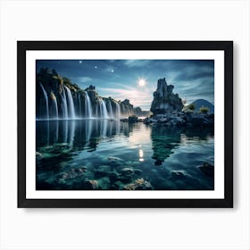 Waterfall At Night 1 Art Print