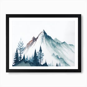 Mountain And Forest In Minimalist Watercolor Horizontal Composition 58 Art Print