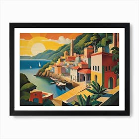 Vintage Cubist Travel Poster Port Of Spain Art Print