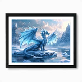 Majestic Dragon With Translucent Wings Emitting Icy Breatharrayed With Intricate Snowflake Patterns Art Print