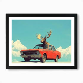 Moose On A Car Affiche