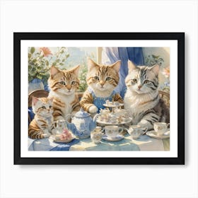 Cats At Tea Party Art Print