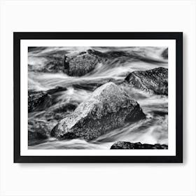 Black And White River Rocks Art Print